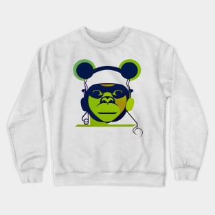 monkey listening to music Crewneck Sweatshirt